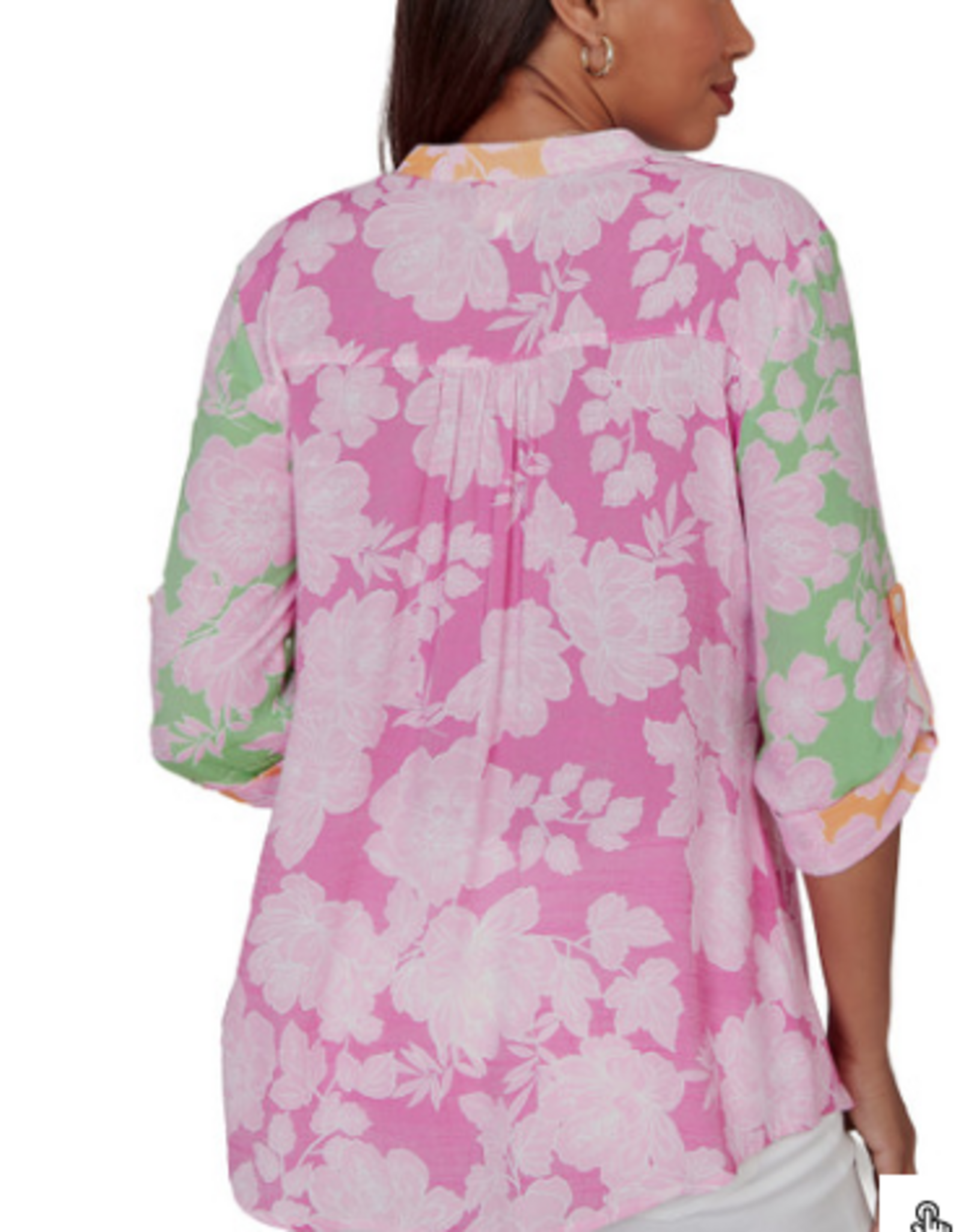 Ruby Rd Ruby Rd Color Block Floral Pintuck Gauze Blouse Top