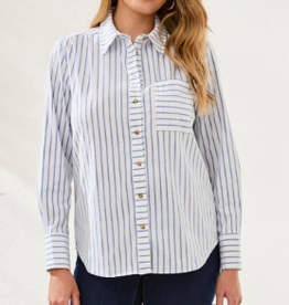 Tribal Tribal Turkish Sea  Striped  Seersucker L/S Button Up Top