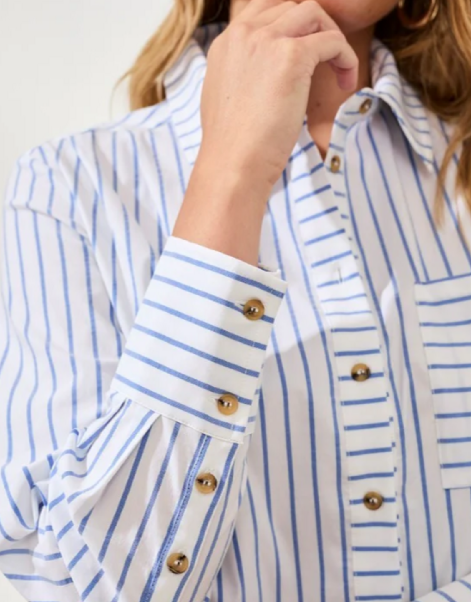 Tribal Tribal Turkish Sea  Striped  Seersucker L/S Button Up Top