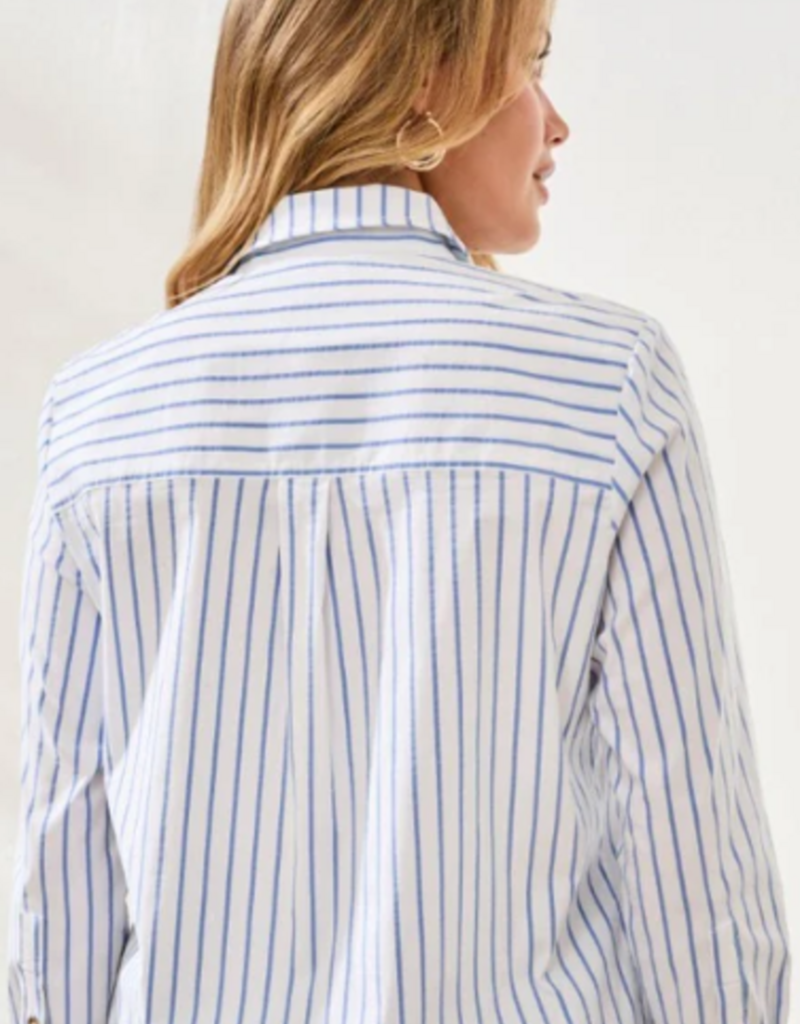 Tribal Tribal Turkish Sea  Striped  Seersucker L/S Button Up Top