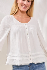 Tribal Tribal Ocean Pearl Crinkled Gauze Fabric  L/S Top