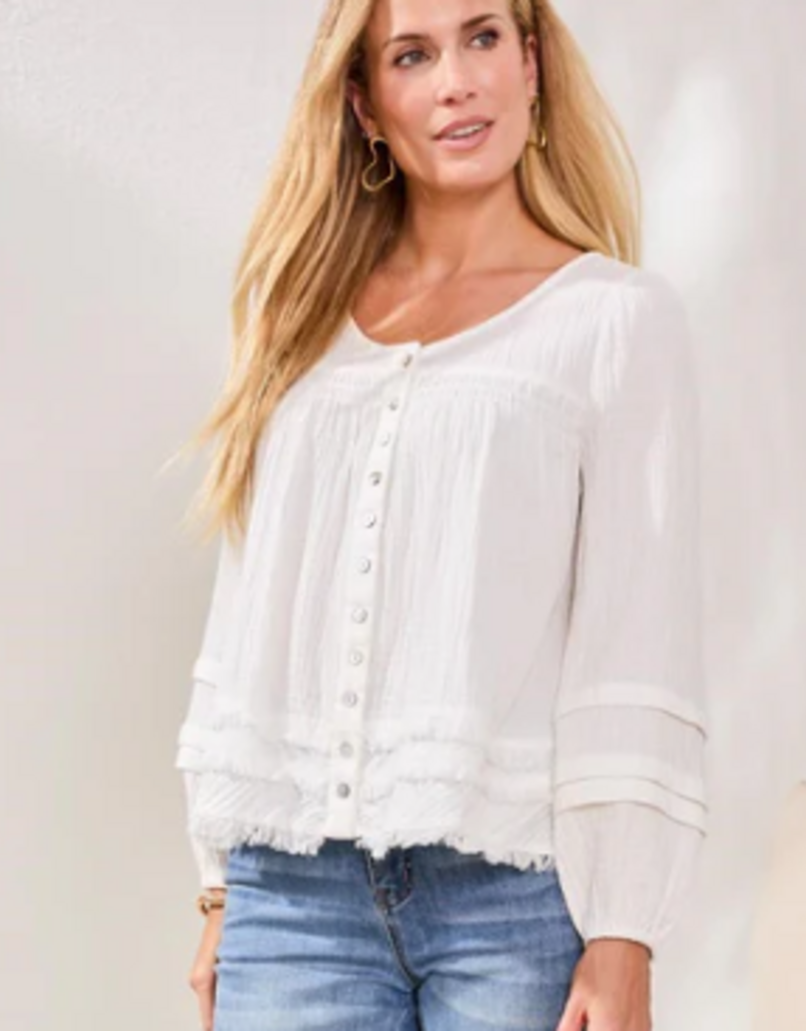 Tribal Tribal Ocean Pearl Crinkled Gauze Fabric  L/S Top