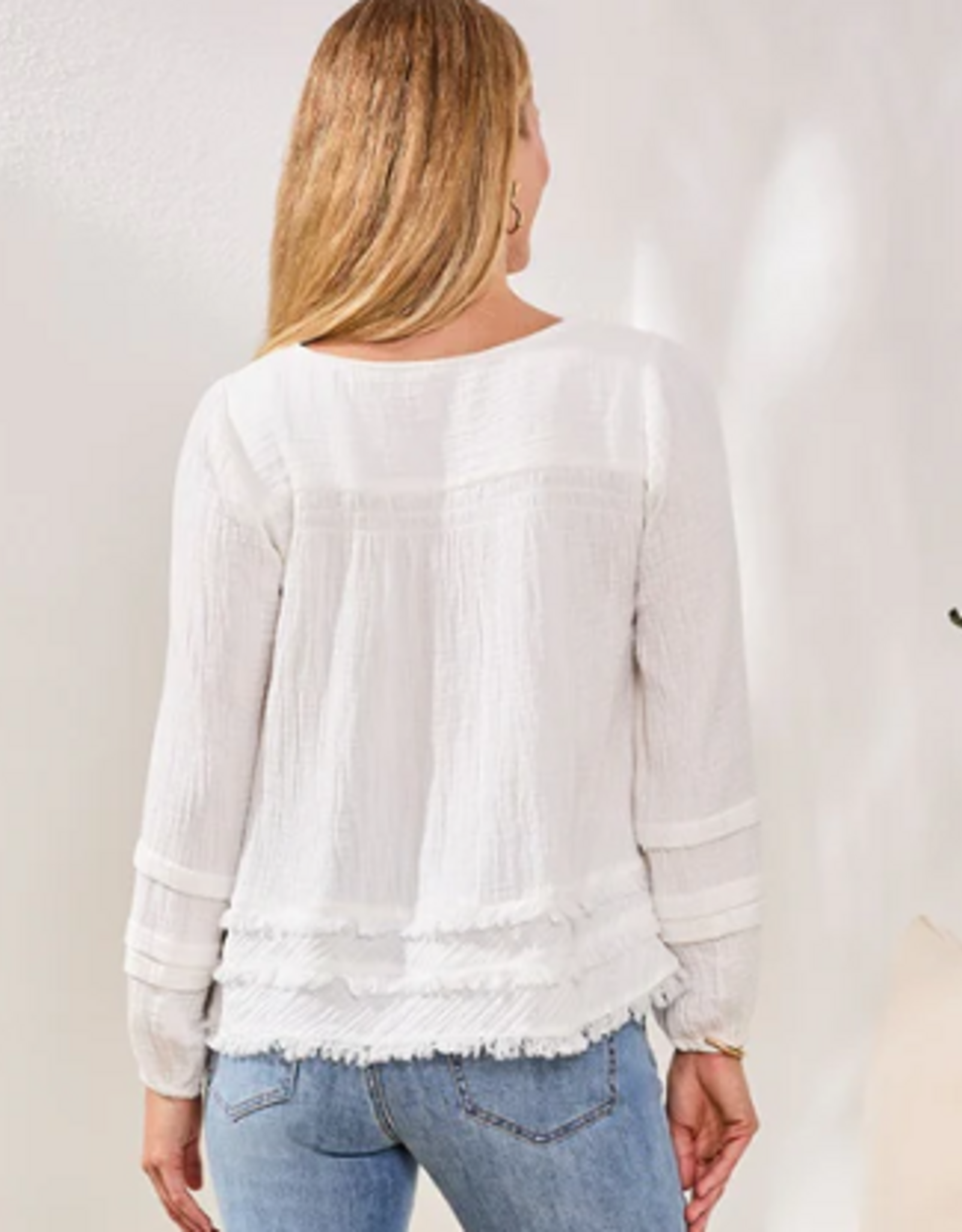 Tribal Tribal Ocean Pearl Crinkled Gauze Fabric  L/S Top