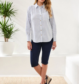 Tribal Tribal Turkish Sea  Striped  Seersucker L/S Button Up Top