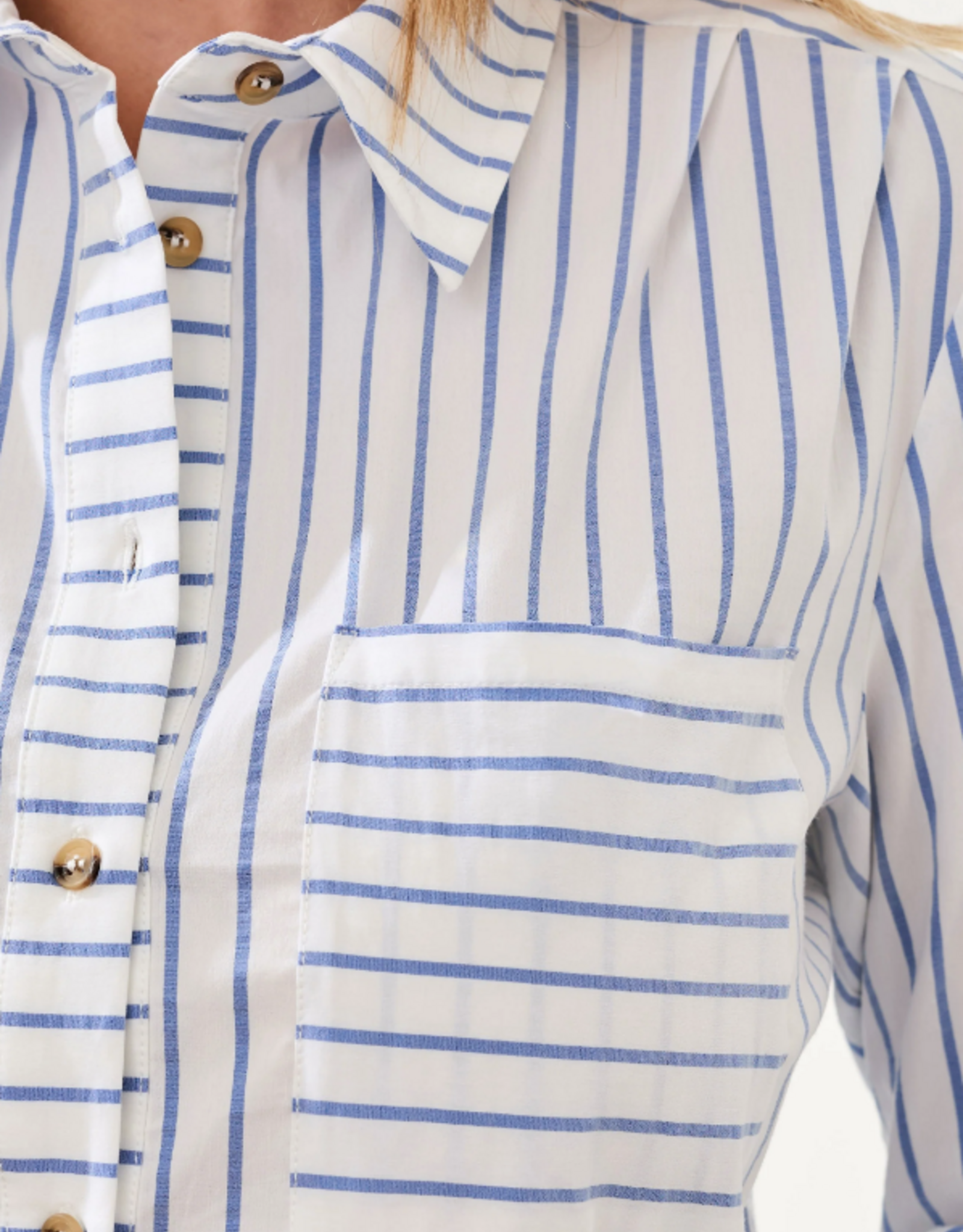 Tribal Tribal Turkish Sea  Striped  Seersucker L/S Button Up Top