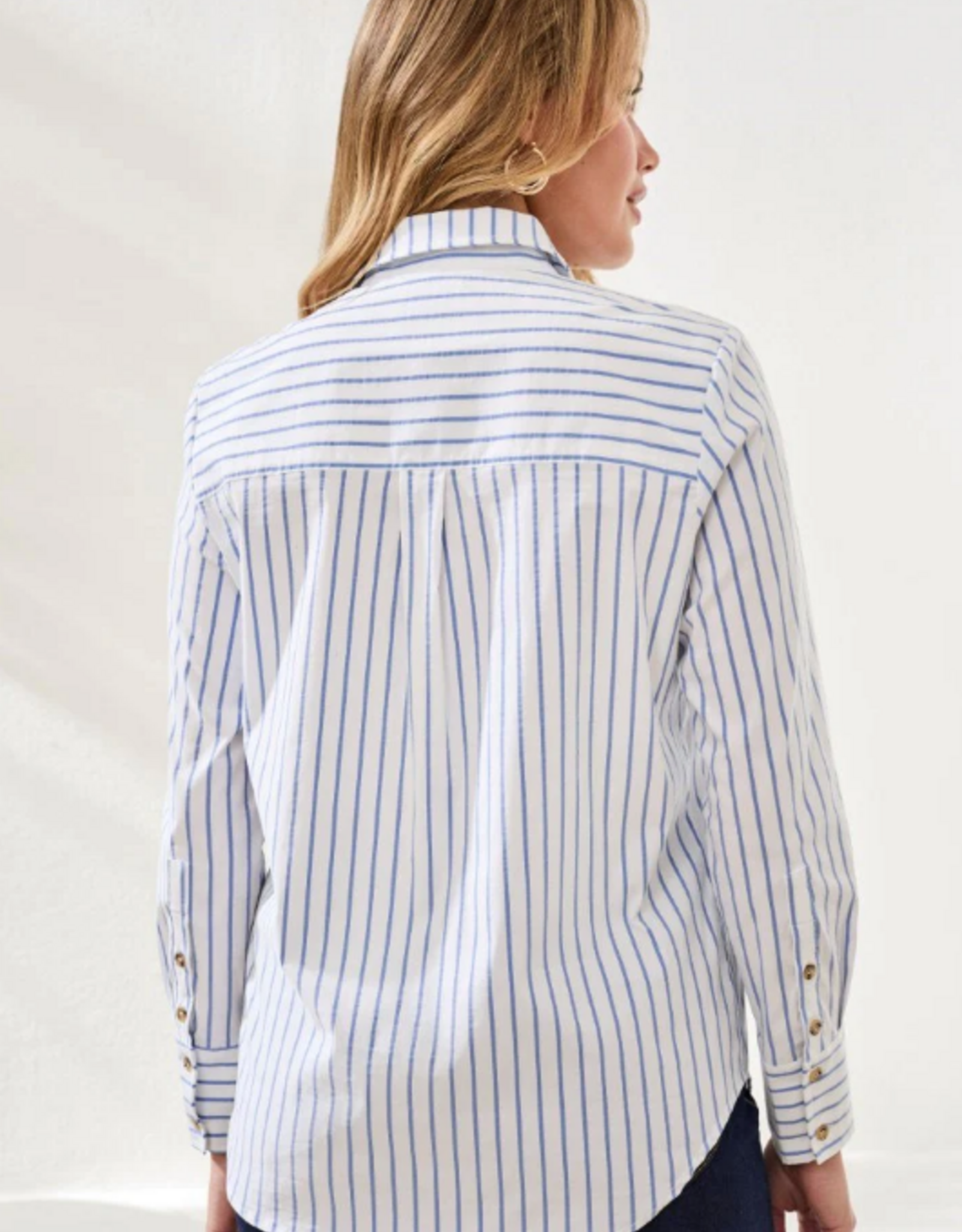 Tribal Tribal Turkish Sea  Striped  Seersucker L/S Button Up Top