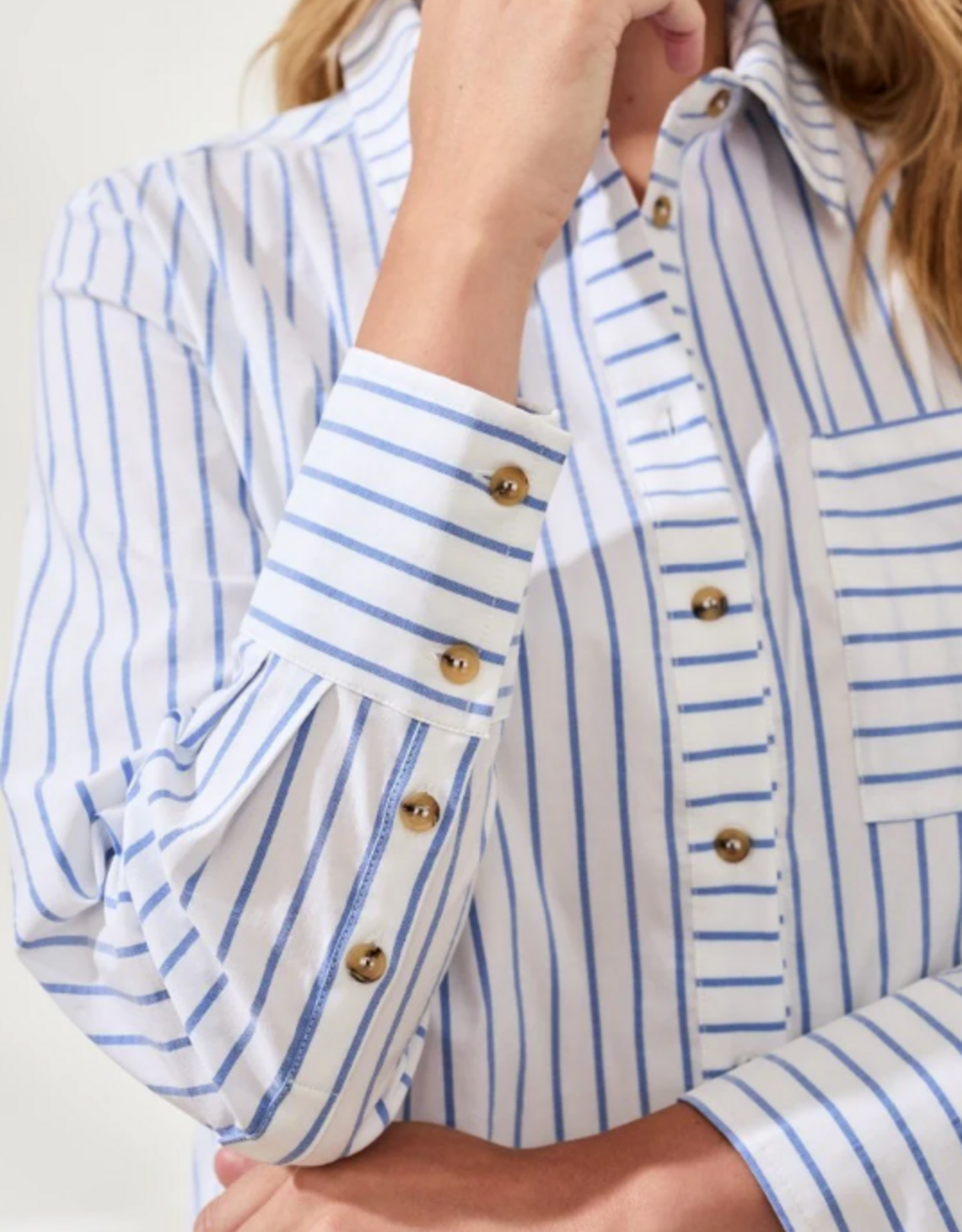 Tribal Tribal Turkish Sea  Striped  Seersucker L/S Button Up Top