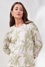 Tribal Tribal  Kiwi  Round Neck 3/4 Sleeve  Leaf Print Top