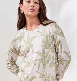 Tribal Tribal Kiwi  Round Neck 3/4 Sleeve  Leaf Print Top