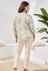 Tribal Tribal  Kiwi  Round Neck 3/4 Sleeve  Leaf Print Top