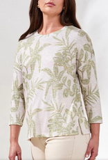 Tribal Tribal  Kiwi  Round Neck 3/4 Sleeve  Leaf Print Top