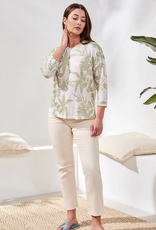 Tribal Tribal  Kiwi  Round Neck 3/4 Sleeve  Leaf Print Top