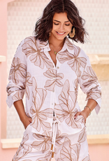 Tribal Tribal White Embroidered Button Up L/S Top