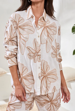 Tribal Tribal White Embroidered Button Up L/S Top