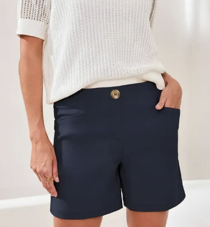 Tribal Jet Blue Flatten It® Button-Front Pull-On Shorts - Evelie