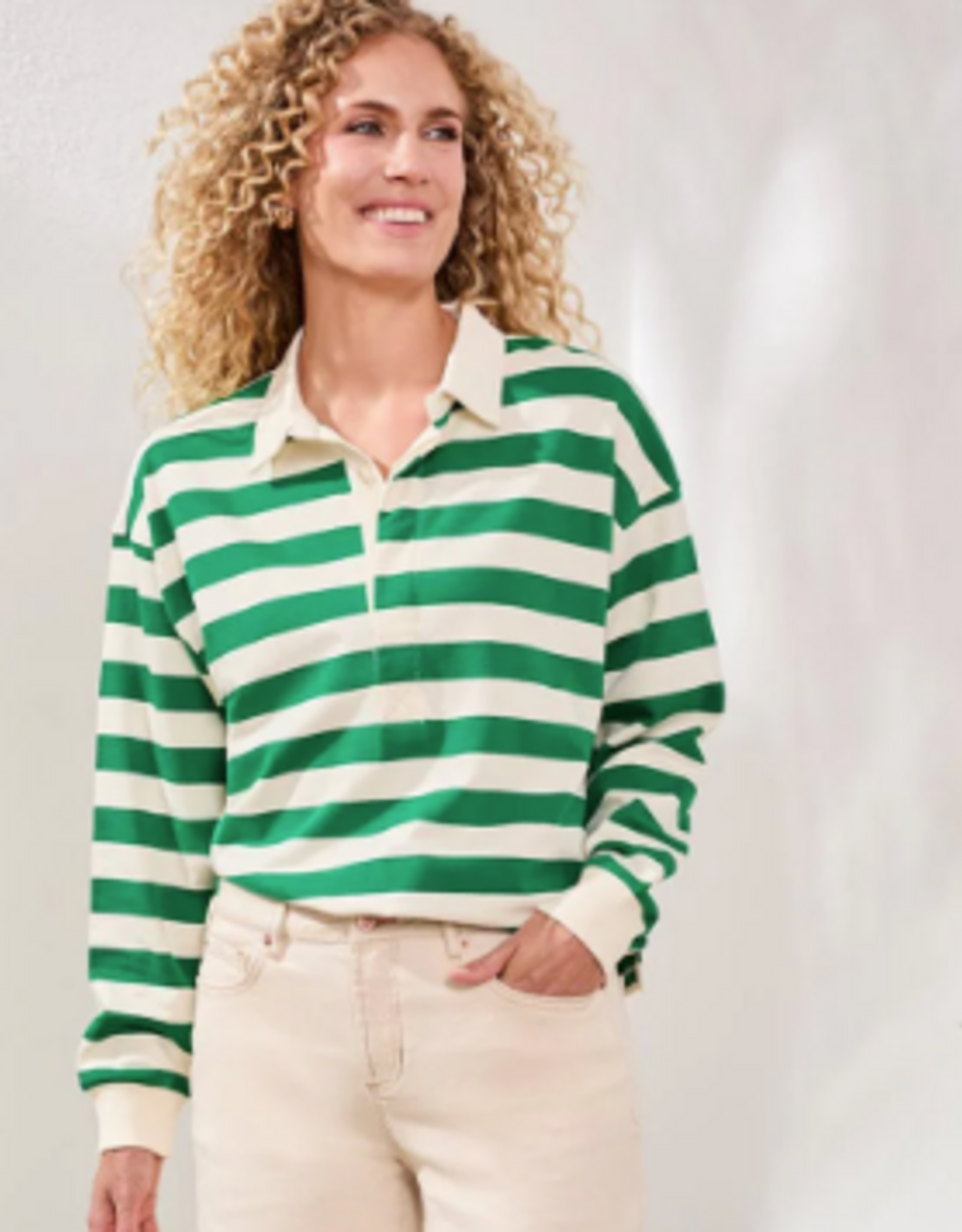Tribal Tribal Mojito Rugby Green/Cream Stripe L/S Top