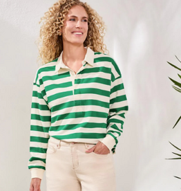 Tribal Tribal Mojito Rugby Green/Cream Stripe L/S Top