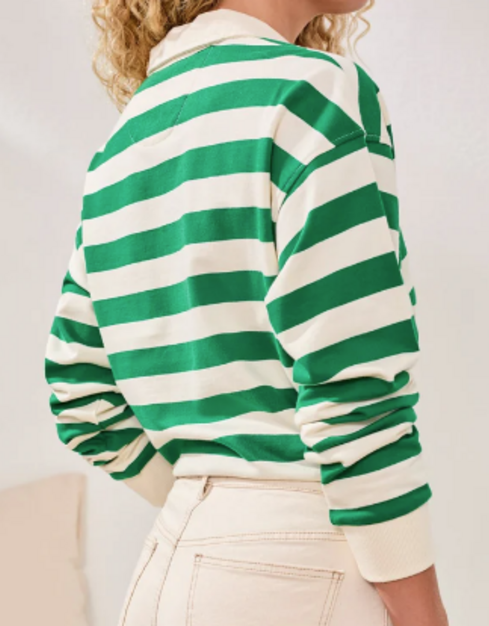 Tribal Tribal Mojito Rugby Green/Cream Stripe L/S Top