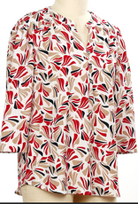 N Touch N Touch Gaga Phantom Ink  V-Neck 3/4 Sleeve Geo Print Petite Top