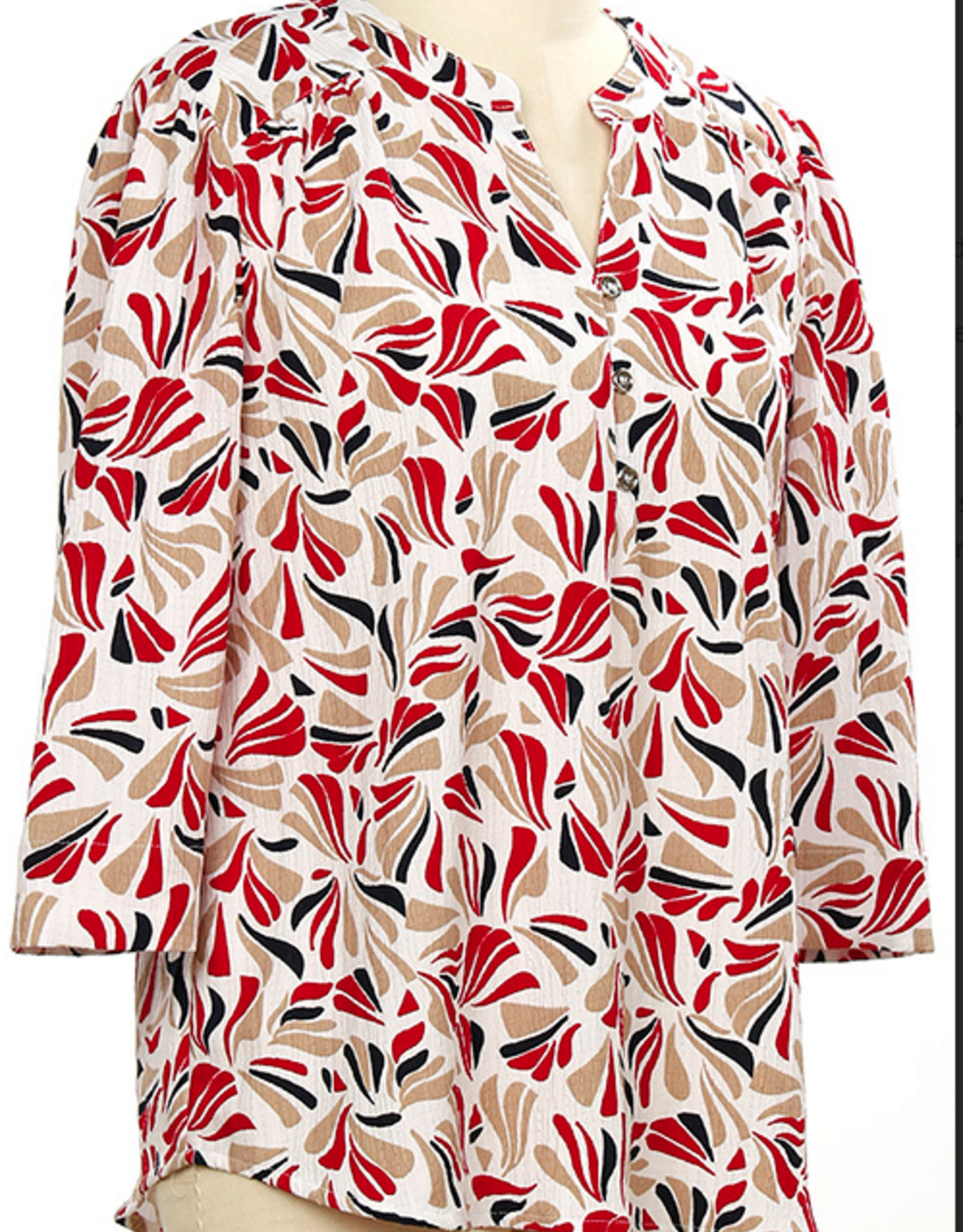 N Touch N Touch Gaga Phantom Ink  V-Neck 3/4 Sleeve Geo Print Petite Top