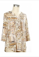 N Touch N Touch 43N4 Epic tan Yellow Aztec Print V-Neck 3/4 Sleeve Petite Top