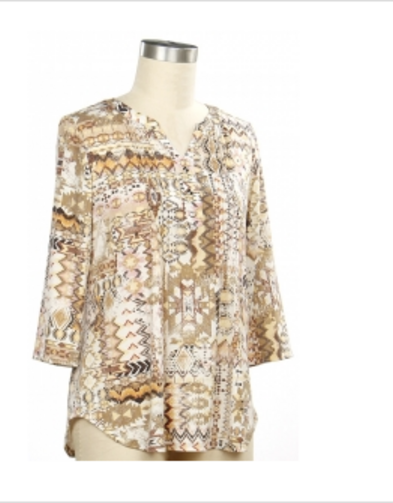 N Touch N Touch 43N4 Epic tan Yellow Aztec Print V-Neck 3/4 Sleeve Petite Top