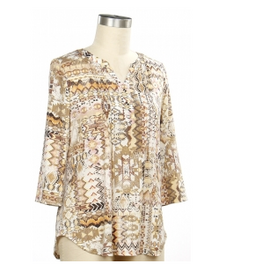 N Touch N Touch Epic tan Yellow Aztec Print V-Neck 3/4 Sleeve Top