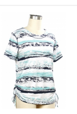 N Touch N Touch 43P1 White Sea Aqua Print Round Neck Short Sleeve Petite Top