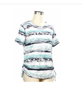N Touch N Touch White Sea Aqua Print Round Neck Short Sleeve Top