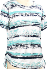 N Touch N Touch 43P1 White Sea Aqua Print Round Neck Short Sleeve Petite Top