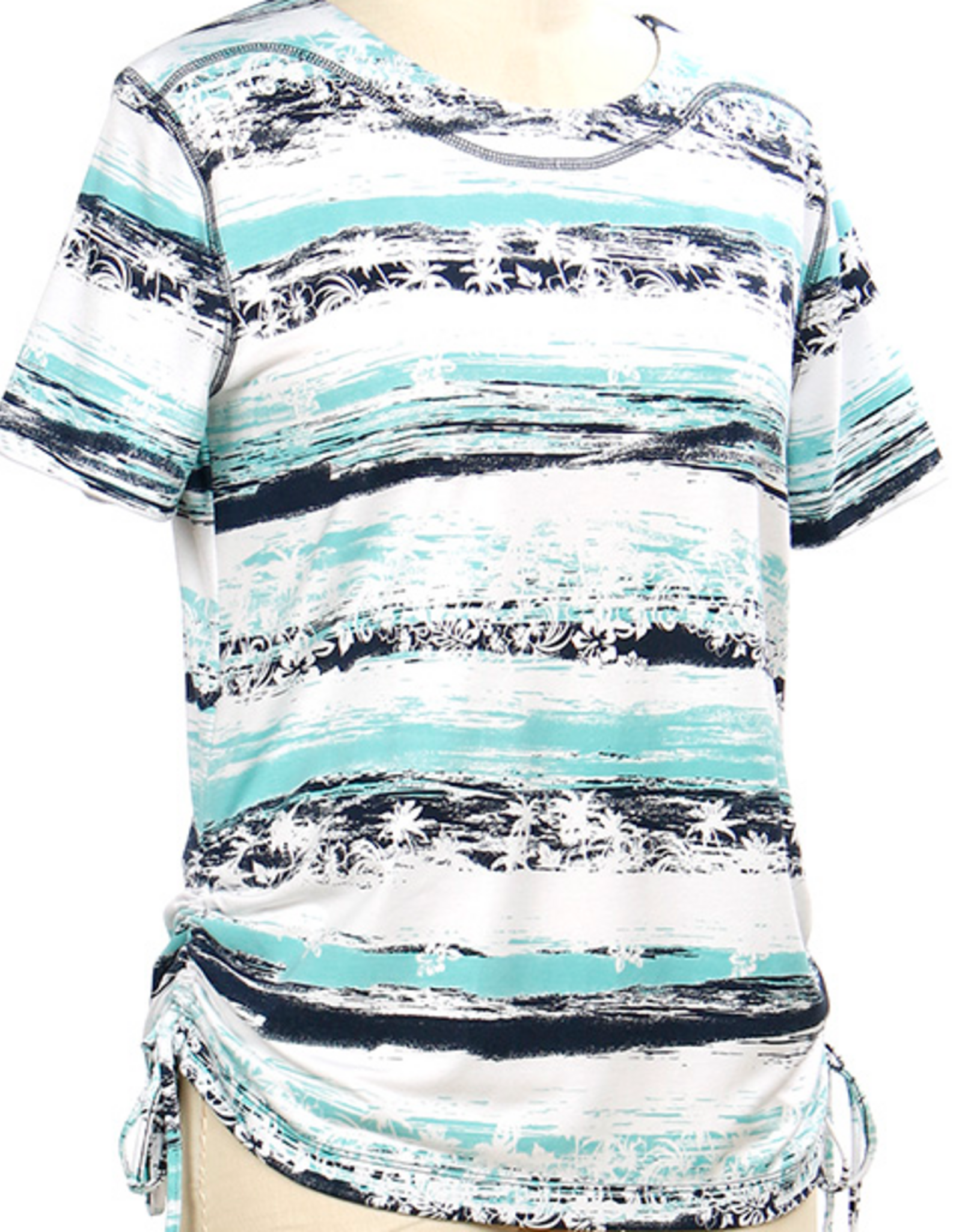 N Touch N Touch White Sea Aqua Print Round Neck Short Sleeve Top