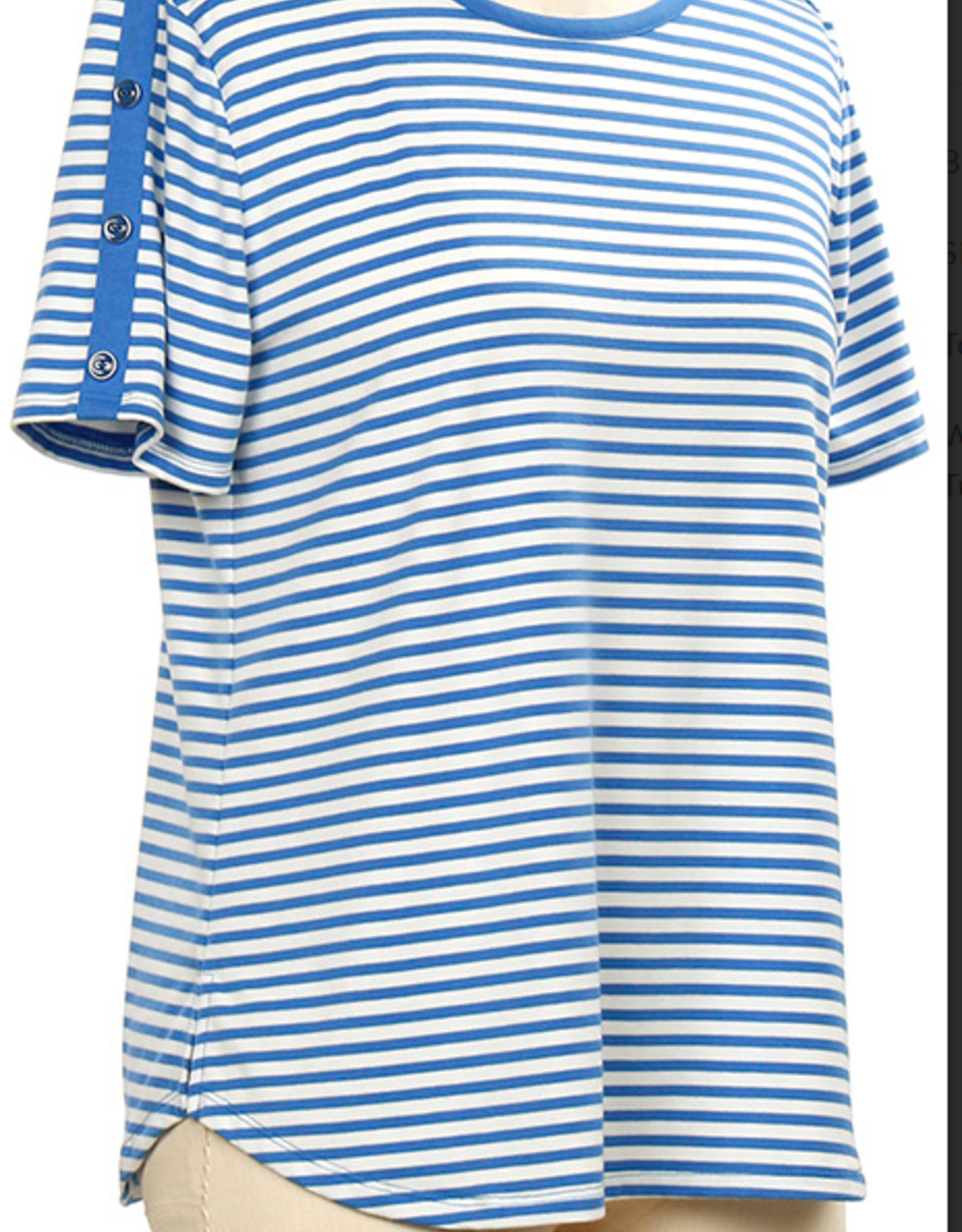 N Touch Links Light Blue/White Stripe Print Round Neck Short Sleeve Top