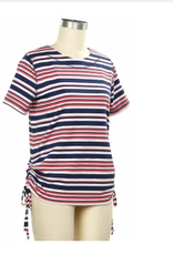 Links Links Navy Coral White Round Neck S/S Petite Top