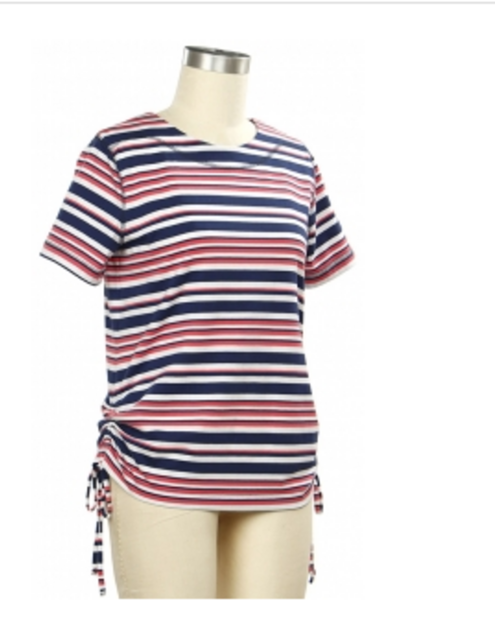 Links Links Navy Coral White Round Neck S/S Petite Top
