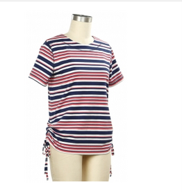 Links Links Navy Coral White Round Neck S/S Petite Top