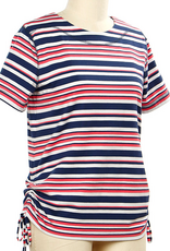 Links Links Navy Coral White Round Neck S/S Petite Top