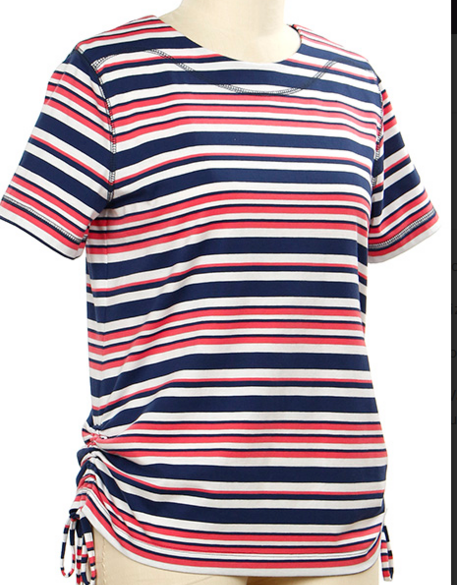 Links Links Navy Coral White Round Neck S/S Petite Top