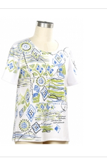 Links Links Wht Navy Blue Print Round Neck S/S Top