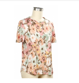 N Touch N Touch  Cafe Sunset Floral Print Round Neck  S/S Top