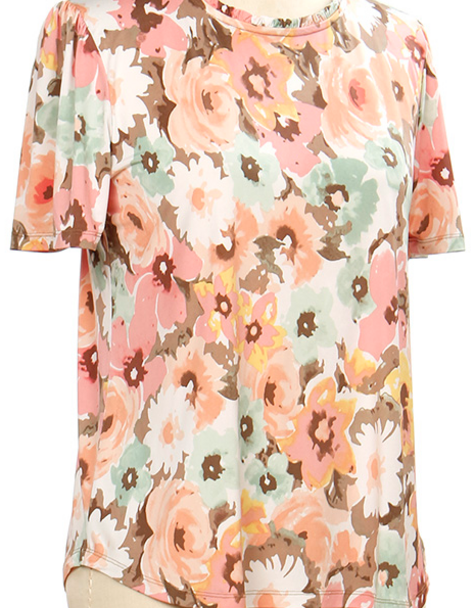 N Touch N Touch  Cafe Sunset Floral Print Round Neck  S/S Top