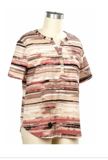 N Touch N Touch 43Q6  Cafe Latte Taupe Print Round Neck  S/S Top