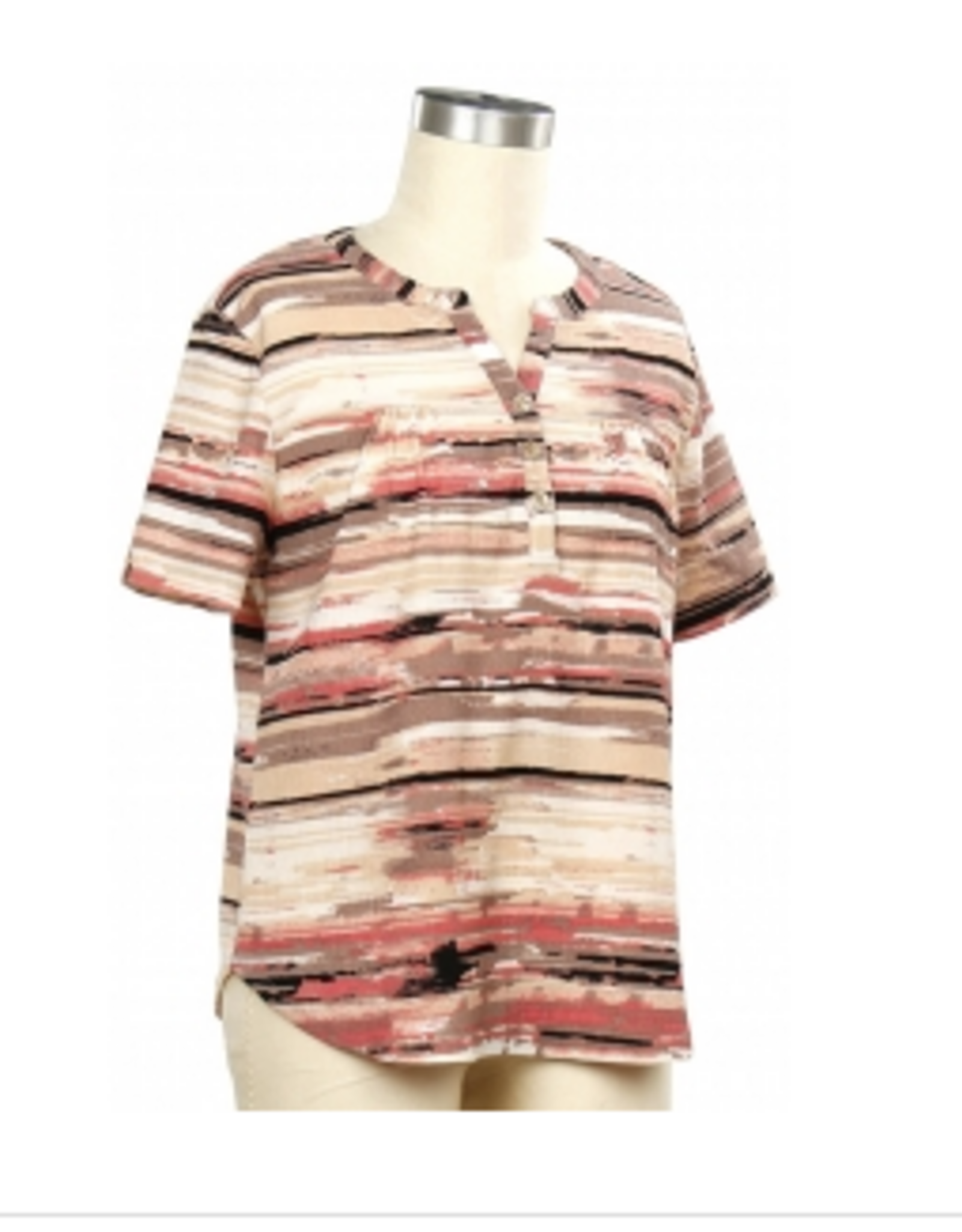 N Touch N Touch 43Q6  Cafe Latte Taupe Print Round Neck  S/S Top