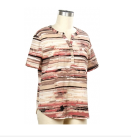 N Touch N Touch 43Q6  Cafe Latte Taupe Print Round Neck  S/S Top