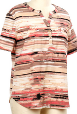 N Touch N Touch 43Q6  Cafe Latte Taupe Print Round Neck  S/S Top