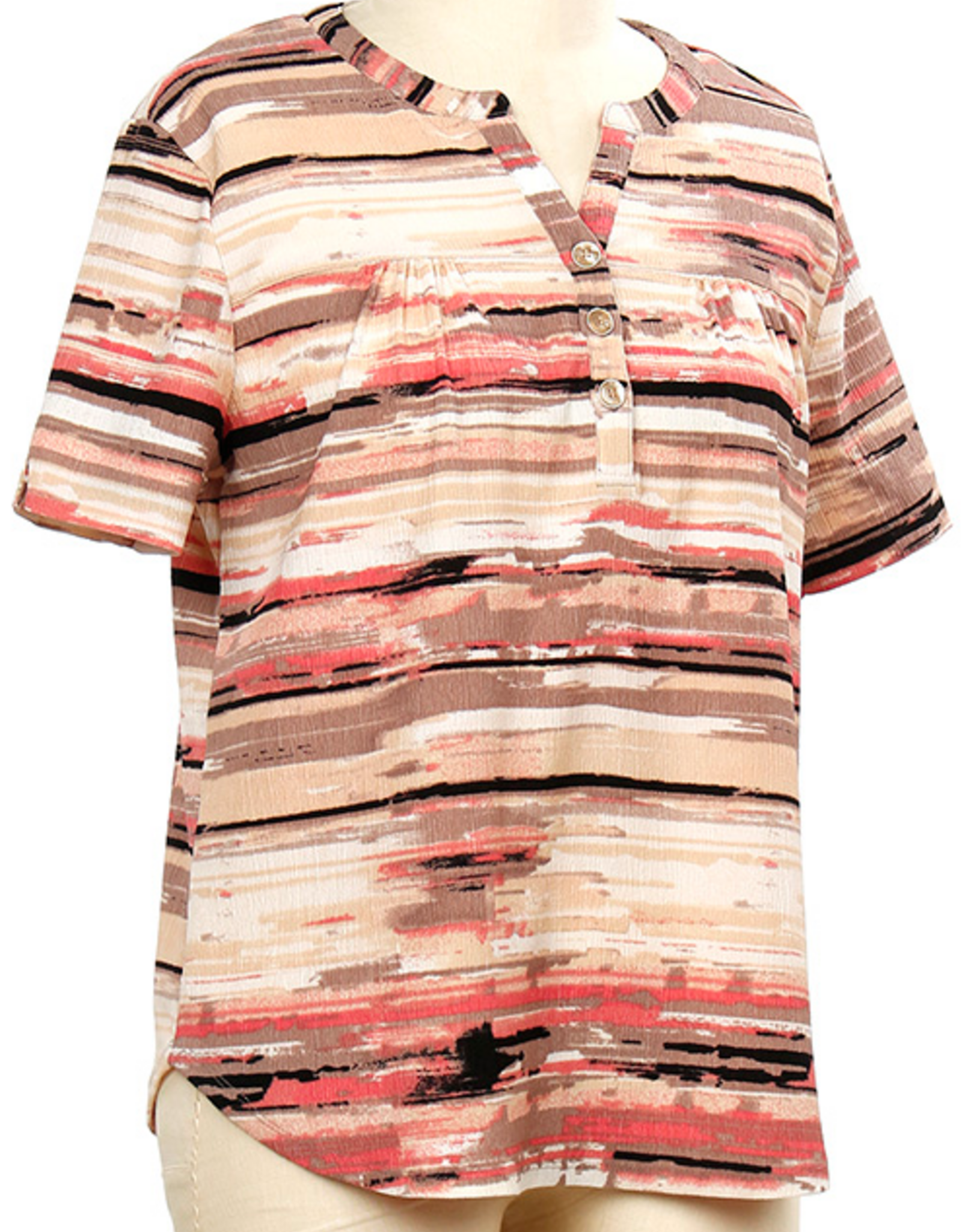 N Touch N Touch 43Q6  Cafe Latte Taupe Print Round Neck  S/S Top