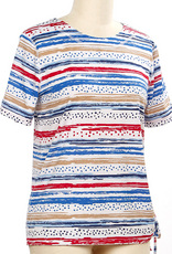 N Touch N Touch Blue Tan Red Stripe Round Neck 3/4 Sleeve Petite Top