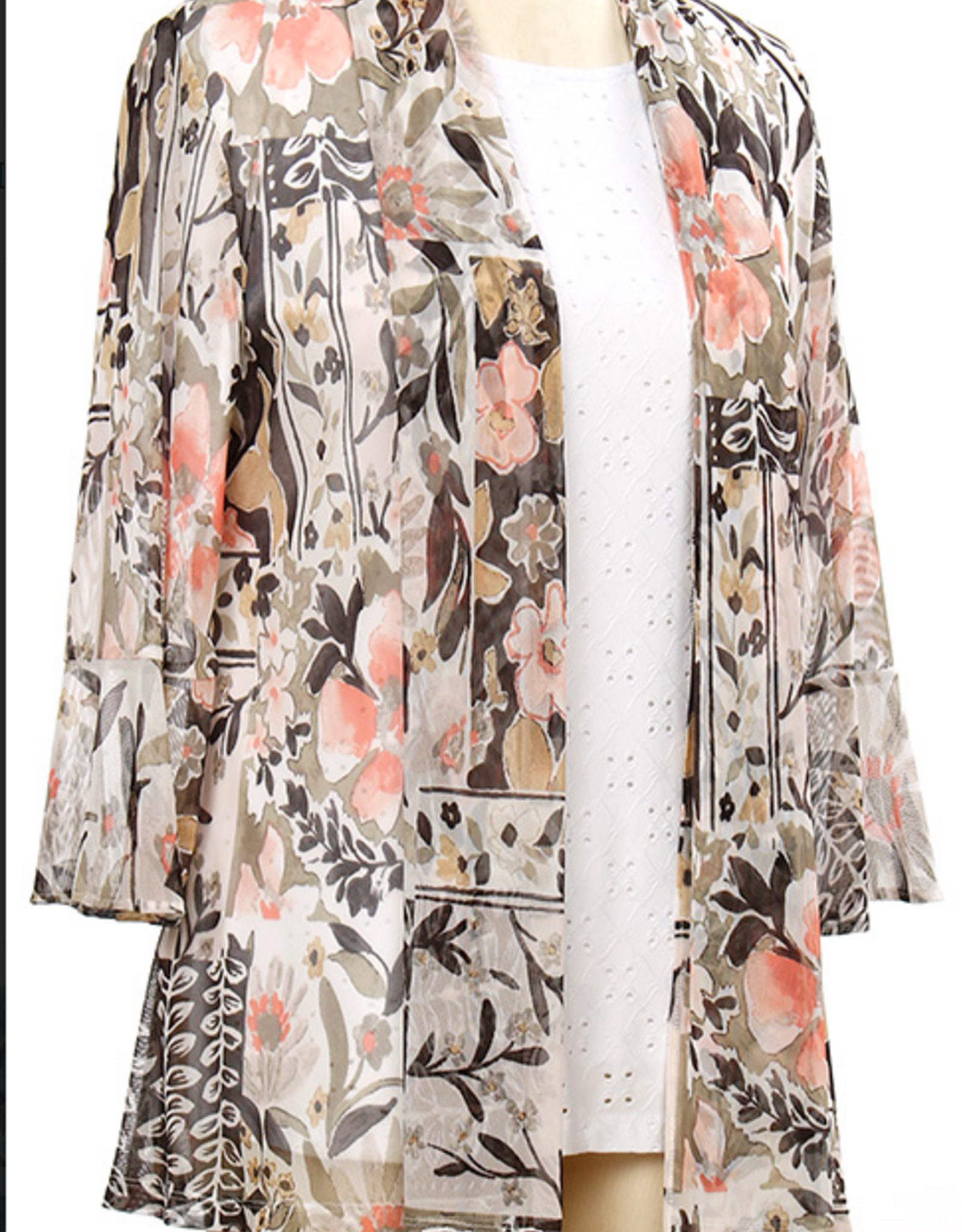 N Touch N Touch Neutral Epic Peach Open Front 3/4 Sleeve Mesh Cardigan