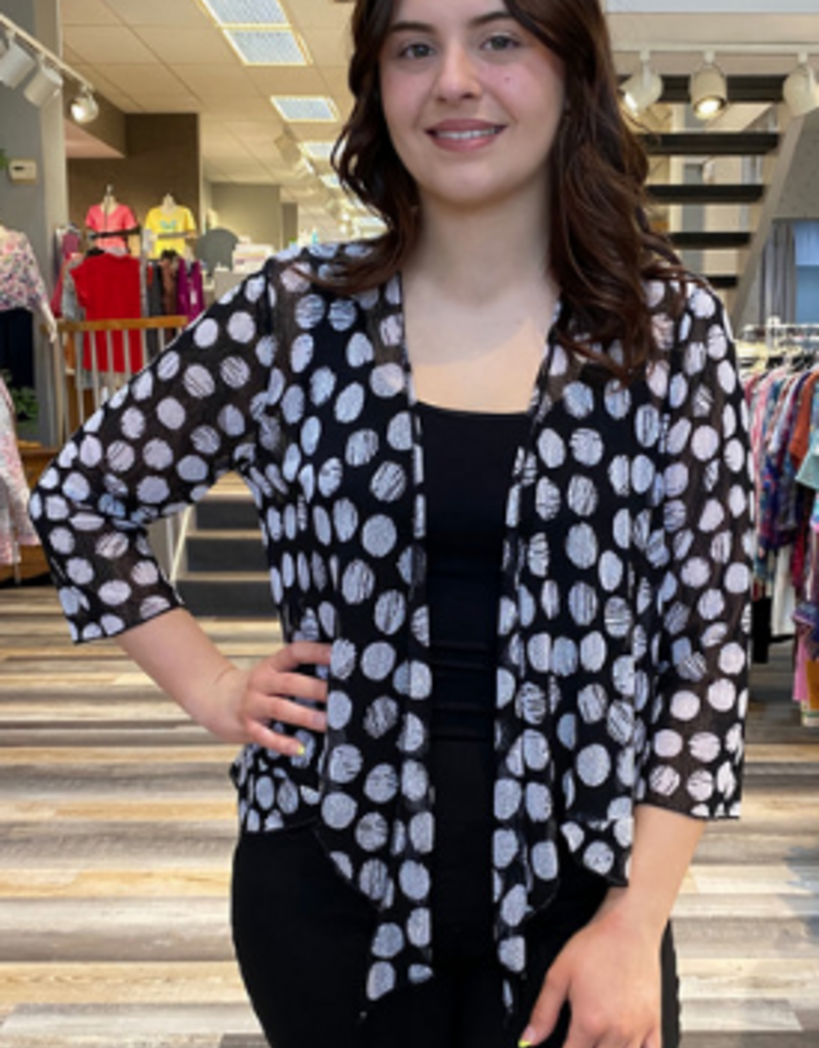 Creation Creation A357-J7 Black/White Dot Print 3/4 Sleeve Mesh Bolero