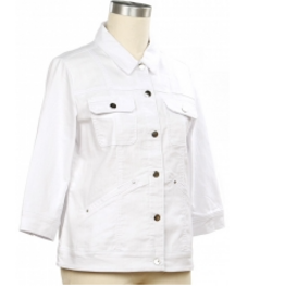 N Touch N Touch White  Denim Button Up 3/4 Sleeve Petite Jacket