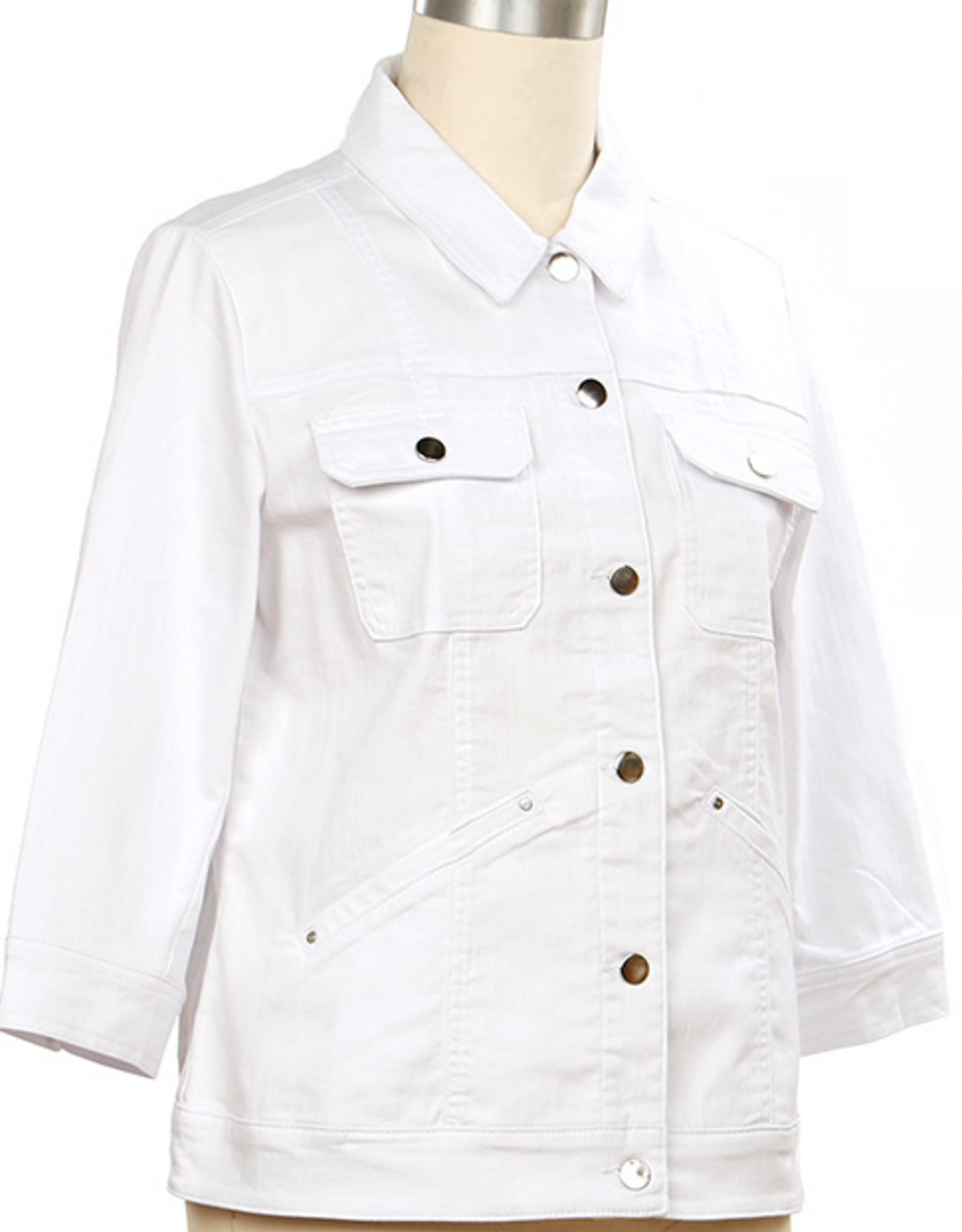 N Touch N Touch White  Denim Button Up 3/4 Sleeve Petite Jacket
